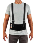 Man wearing ProFlex 1600 Back Support Brace 9 Inch Extra Firm Support With High Cut Front For Mobility XL Black Adjustable Suspenders