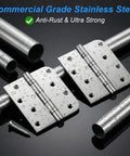 Heavy Duty Ball Bearing Door Hinges Set, 4x4 Inch Square, 304 Stainless Steel Brushed Finish, with water droplets and screws.