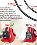 Image of red kitchen appliance with 10 Pack Cord Organizer For Kitchen Appliances Stick On Cord Winder Cord Wrapper showing cord management comparison.