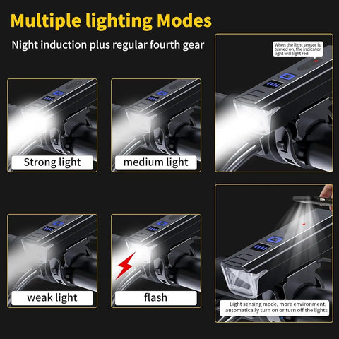 Rechargeable USB Bike Light Set With Front And Rear LEDs, Super Bright 1200 Lumen Headlight And Side Lights, 9 Modes Including 5 Front And 4 Rear, 360 Degree Rotating Head, IP65 Waterproof, Ideal For Road And Mountain Night Riding