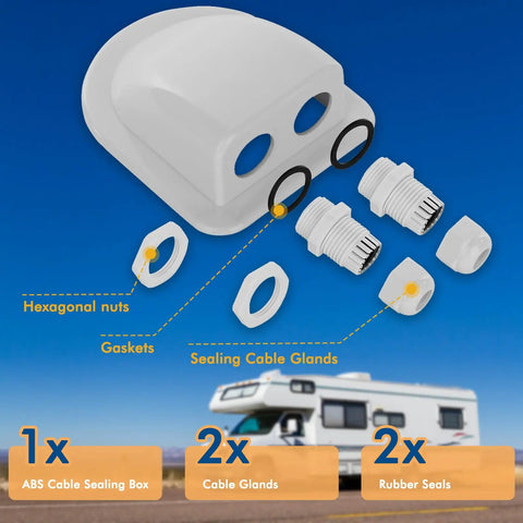 2 Pack IP68 Waterproof Solar Cable Entry Glands - Heavy Duty Weatherproof Dual Cable Entry Housing For Solar Panels On RVs