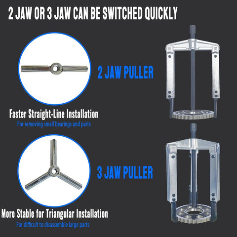 2 jaw and 3 jaw gear pullers from Gear Puller Set 6 In 1 Bearing Puller Kit 13 Piece With Two Jaw And Three Jaw Gear Pullers Reversible Jaws Pro Grade Heavy Duty Cr V Steel Pulley Flywheel Puller Tool For Bearing Gear Pulley Flywheel Removal