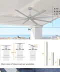 96 Inch Large Industrial Ceiling Fan With DC Motor And Remote Control for Covered Outdoor Patio with Extensions