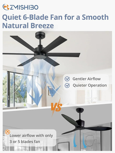 48 Inch 6 Blade Ceiling Fan No Light Black Finish With Quiet Reversible DC Motor 6 Speeds Ideal For Living Room Bedroom Patio Indoor Outdoor Use Energy Saver For Quiet All Season Comfort