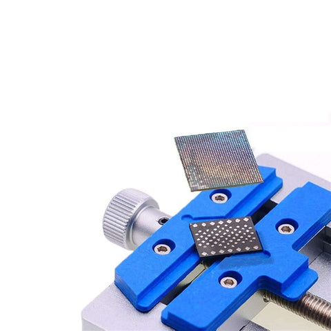 Pro Grade Multifunctional Phone Repair Jig Clamp Fixture With Fixed Rotary Holder for Soldering and PCB Work, blue and metal design.