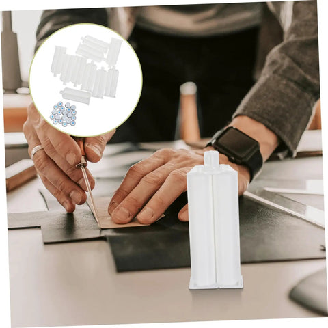 10 Pack Epoxy Gun Cartridges With Plastic Mixing Nozzles AB Glue Dispenser Tubes For Projects Smooth Dispensing And Continuous Flow Pro Grade, Compatible With Dual Component Adhesives. White cartridge with mixer nozzle for craft bonding