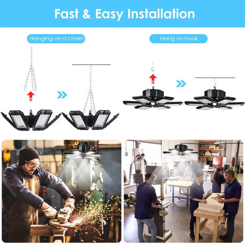 160W Garage LED Light With 6 Adjustable Heads And 180 Degree Coverage Deformable Panel Design Energy Saving Black Ceiling Fixture installation