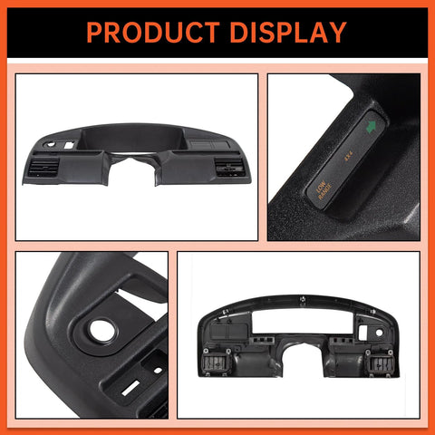 ECOTRIC black dash bezel for 1992–1997 Ford Bronco and F-Series; front view collage with mounting hole close-up