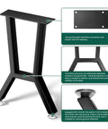 Two 16 Inch Metal Table Legs With Adjustable Leveling Glides Matte Black Finish DIY Friendly Perfect For DIY Coffee Tables Desks Or Benches Easy Install Strong Industrial Style