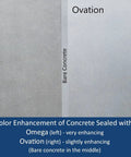 Color comparison of concrete sealed with Straight Up Professional Grade Water Based Urethane Concrete Countertop Sealer Clear Low Sheen Finish 24 Oz Kit.