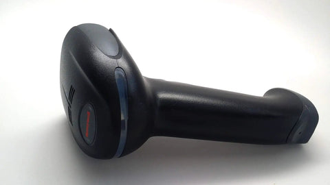 Side view of an Ultra Compact 2D Barcode Scanner With USB Cable Renewed For Retail And Inventory, featuring a sleek black design.