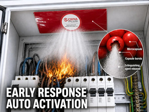 Automatic Fire Extinguisher Sticker Pad Detects Quick Heat Spikes To Snuff Out Electrical Fires Immediately, installed in a server cabinet.