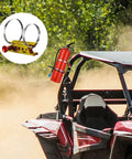 Universal Roll Bar Fire Extinguisher Mount Aluminum Quick Release Bracket With Eight Clamps installed on a UTV in action