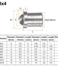 D3x4 30 Piece Ball Point Spring Plungers 3MM X 4MM 304 Stainless Steel with specifications and dimensions table.