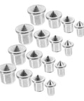 Pro Grade Dowel Pin Set And Centering Transfer Kit For Woodworking, Easy To Use Marking Tool For Tenons, Cabinets And Shelves, Durable Steel Pins For Precise Hole Alignment. 16 silver steel dowel pins on white background