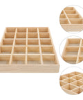 Genuine Top Shelf Twenty Compartment Jewelry Display Tray And Storage Organizer Plate with light wood channels for organizing jewelry.