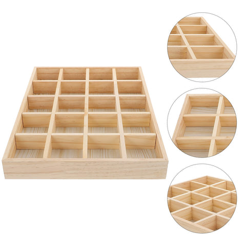Genuine Top Shelf Twenty Compartment Jewelry Display Tray And Storage Organizer Plate with light wood channels for organizing jewelry.