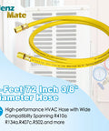 72 Inch 3/8 Inch HVAC Vacuum Hose Pro Grade With Standard 3/8 X 3/8 Flare Fittings Low Resistance High Flow