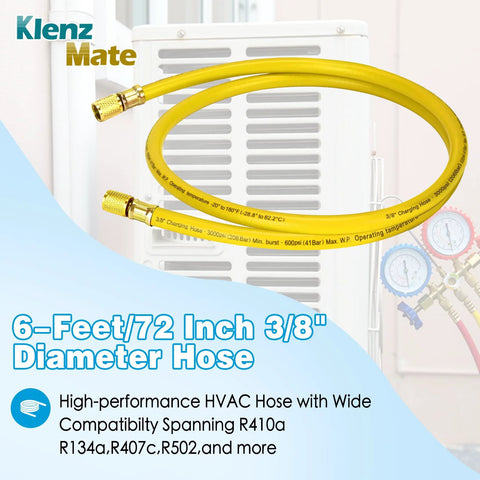 72 Inch 3/8 Inch HVAC Vacuum Hose Pro Grade With Standard 3/8 X 3/8 Flare Fittings Low Resistance High Flow
