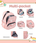 Kids Rolling Backpack With Wheels Trolley School Bag For Girls And Boys showing multiple pockets, pink color, fits A4 books and accessories