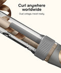 InfinitiPRO Curl Secret Ceramic Auto Curling Iron With Three Quarters Inch Barrel in transparent chamber, travel-ready