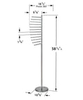 Floor Standing Accessory Organizer Rack for Scarves, Belts, and Jewelry with Pivoting 9 Inch Bars, 360 Degree Access, dimensions shown