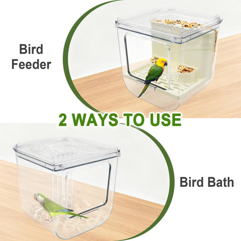 Top Shelf Cage Mounted Bird Feeder Keeping The Mess At Bay With Non Spill Design And Plenty Of Seed Space Featuring A Solid Perch For Your Feathered Friends To Chow Down In Comfort, transparent feeder and bath for birds.