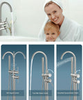 Freestanding Tub Faucet With Hand Shower In Brushed Nickel Floor Mounted Bathtub Filler Set With Dual Handles 180 cm Hose