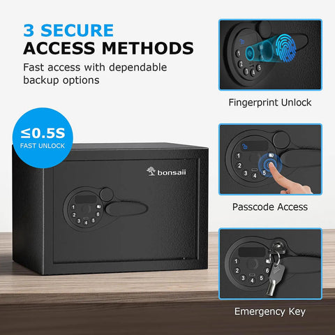 Biometric Safe Box With Fingerprint Lock And Electronic Keypad, Removable Shelf For Valuables Jewelry And Documents, 0.6 Cu Ft Capacity