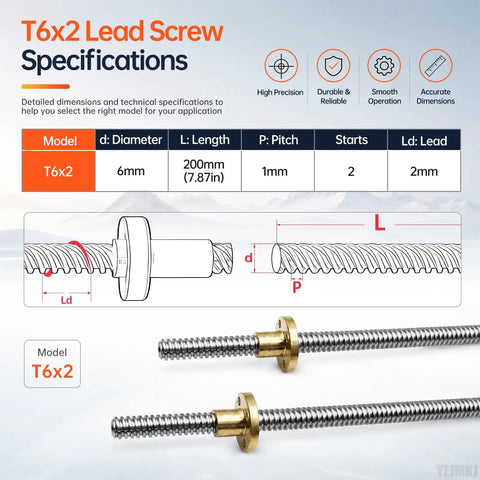 Built Different For DIY Enthusiasts Who Want Boss Grade Control On CNC Routers And 3D Printers This Tr6x2 Double Start Screw Paired With A Brass Nut Just Runs Silky Smooth Daily specifications with dimensions and two lead screws.