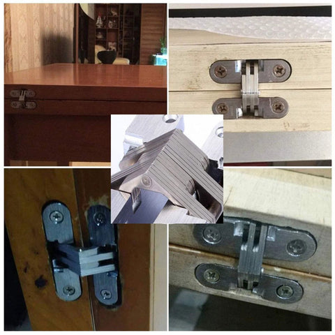 Hidden Door Hinge Set With 8 Pack Concealed Cross Hinges In Zinc Alloy Heavy Duty 180 Degree Invisible Swing For Wooden Doors And Cabinets