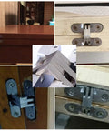 Hidden Door Hinge Set With Zinc Alloy Concealed Cross Hinges, 180 Degree Invisible Swing For Wooden Box Front display
