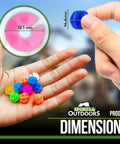 Hand holding colorful 36 piece clip on bike spoke beads for kids wheel decorations, multicolor spokey dokeys, size 12.1mm and 14.4mm