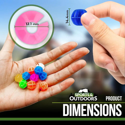 Hand holding colorful 36 piece clip on bike spoke beads for kids wheel decorations, multicolor spokey dokeys, size 12.1mm and 14.4mm