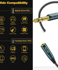 6.35mm to 3.5mm Headphone Adapter Cable 4 Ft TRS Stereo Male to Female connectors, wide compatibility with various devices.