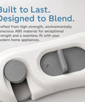 Close-up of 5 Pack Child Proof Refrigerator Locks with sticky adhesive pads, showcasing durable ABS material and design text.