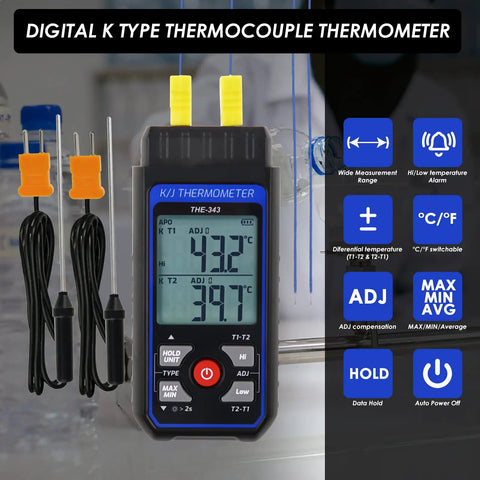 Four Channel K Type Digital Thermometer With Four Thermocouples Bead Type Probes, From Minus 328 Up To 2501 Fahrenheit Range