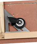 Heavy Duty Folding Barn Door Hardware Kit With Silent Bearing Casters Runs Dead Quiet Sliding Roller System For Closet Wardrobe with a black caster wheel close-up on a measuring tool.