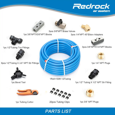 Leak Proof Air Compressor Piping Kit Half Inch HDPE Aluminum System Pro Grade 100 ft Run Easy To Install High Flow Air Lines Parts