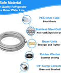 15 Ft Top Notch Premium Stainless Steel Braided Ice Maker Water Hose with Food Grade PEX, brass fittings, and rubber washer