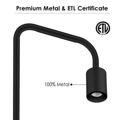 Close-up of Industrial 63 Inch Metal Floor Lamp With E26 Socket On Off Footswitch ETL Listed Modern Minimalist metal frame