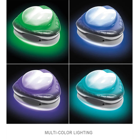 Magnetic Above Ground Pool Light With LED Underwater Glow showing four color modes: green, blue, purple, and multicolor.