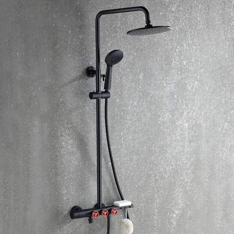 CUTPOIY Shower Set, Wall Bathroom Shower Mixers, Black Golden Brass Rainfall Concealed Shower System Embedded Box Mixer Valve, 10 Inch-A with handheld and rainfall shower heads.