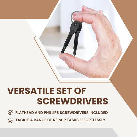 Hella Handy Pocket Screwdriver Set Pack Of Two Keychain Multitool everyday gear in a hand, showcasing flat and Phillips screwdriver tips.