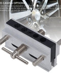 Close-up of Heavy Duty Auto Centering Dowel Jig Kit For Zero Hassle Furniture Assembly showcasing adjustable casing options and drill holes.
