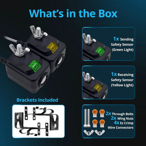 Components of Universal Garage Door Safety Sensor Kit With Brackets, Drop-In Replacement For Most Openers After 1997