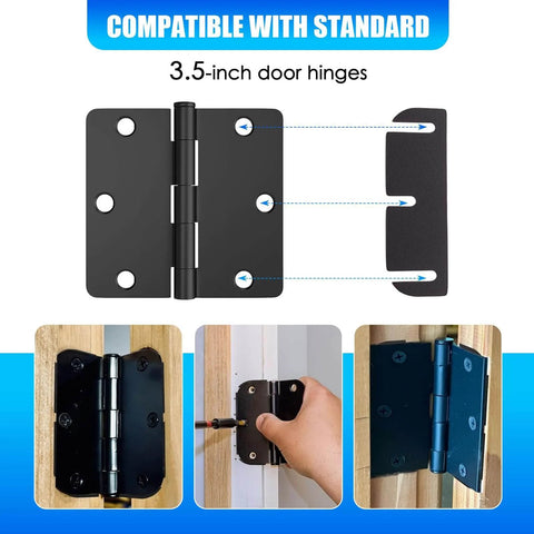 Door Hinge Shims for Interior Door Alignment, Quick Realignment Without Removing Hinges, shown with black hinge installation