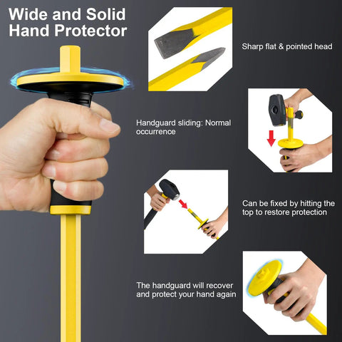 8 Piece Rock Hounding Gear Kit With 3lb Sledge And 32oz Rock Hammer, hand protector feature demonstration