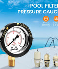 Stainless Steel Pool Filter Pressure Gauge With Two Inch Dial 0 To 60 PSI Bottom Mount One Quarter Inch NPT IP67 Waterproof Anti Corrosion For Pool Pump Spa And Aquarium Filter Clean Filter Indicator, 2-inch dial on pool filter