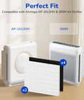 2 Pack Replacement Filters For Coway Airmega AP-1512HH Purifier with AP-1512HH and 200M models displayed, traps dust, pollen, smoke, odors.